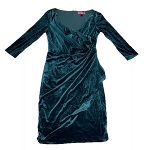 Betsey Johnson Velvet Wrap Dress Green V Neck Sz 10 Long Sleeve Midi Sexy